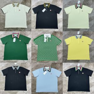 casablanca pérola botão até polos bordado colarinho manga curta algodão solto tees masculino designer polo