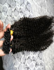 U tips hår keratin stick tips hårförlängningar kinky curly 100g 100s naturlig färg u tips mänskliga hårförlängningar5660807