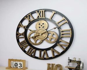 60cm 3D Retro Industrial Large Gear Wall Clock Rustic Wooden Luxury Art Vintage Home Office Decoration Supplies Clocks1871263