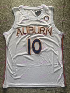 Camisas de basquete Auburn # 10 Jabari Smith College Basketball Jersey costurada camisa branca de alta qualidade