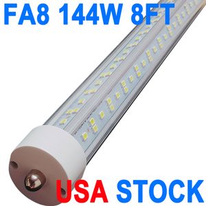 8ft LED-rörljus 4 rad 144W ersättning 250W fluorescerande lampbutik glödlampa, enstift FA8 bas dubbel-sluten kraft kall vit klar täckning, AC 85-277V ladugård crestech