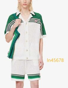 24casablanca desginer SWEATER NOWOŚĆ Casual Stripe Contrast Hafdery Mała etykieta Hollow Out Knitted Gardigan Lose Relaked Short Sleeve Classic Polo Casablanc