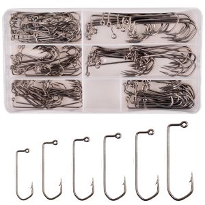 Fishhooks 180Pcs Jig Head Fishing Hooks Barbed Black High Carbon Steel 90 Degree Soft worm bait Fishhooks