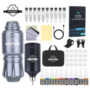 Levererar Professional Tattoo Kit Wireless Rocket Tattoo Kit Komplett Secant Fog Tattoo Machine med 1300mAh trådlös tatuering av strömförsörjning