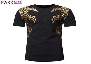 Błyszczący złoty metalowy nadruk dashiki afrykańskie tshirt men ankaara w stylu ankai krótkie rękawe Tshirt Men Hip Hop Hipster Africa Ubranie 2105228237274