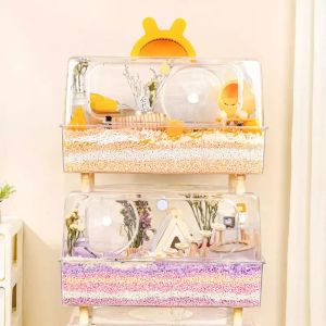 Cages Pet Hamster Cage Transparent Acrylic Breeding Box Small TV Dedicated Cheap Large Guinea Pig Villa Pet Products Cage