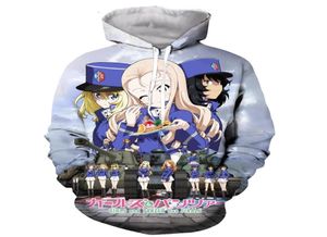 Kızlar und panzer komik 3d baskılı erkek kadınlar kapüşonlu kapüşonlu sweatshirt moda grafik kapşonlu gündelik sokak kıyafetleri pullover1739403