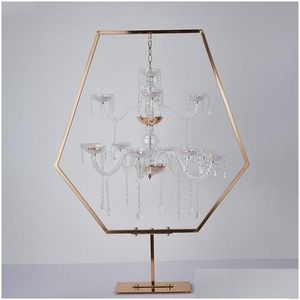 Styl dekoracji imprezy na ślub Centrum Crystal Gold Candelabra Table Table Decor żyrandolomek Świeczca Top żyrandolarna Drop DH5GL