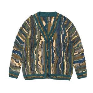 Men Sweaters Vintage Heavy V-neck Cardigan Printed Sweater