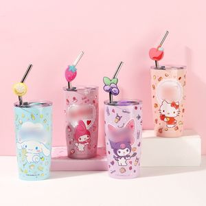 A straw cup with cute cartoon pattern design and a 600ML super large capacity insulated cup, allowing you to meet your water replenishment needs anytime, anywhere