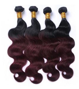 1B99J Dark Wine Ombre Hair 4 Bunds Body Wave Brasilianska ombrefärgade mänskliga hårväv 4 Bunds Hårförlängning 1226 Inch7829611