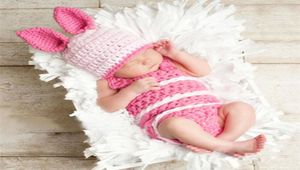 Ny Bunny Rabbit nyfödd baby barn klädpografi rekvisit med hatt påsk kanin spädbarn baby po prop crochet pograp3381285