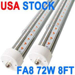 8ft LED-rörljus 4 rad 72W ersättning 250W fluorescerande lampbutik glödlampa, enstift FA8 bas dubbel-sluten kraft kall vit klar täckning, AC 85-277V crestech