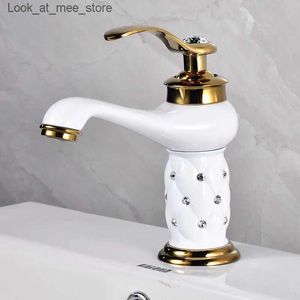 Bathroom Sink Faucets 1 European gold basin single handle faucet bathroom sink faucet diamond water mixer crane chrome plated bathtub brass mixer faucet Q240301