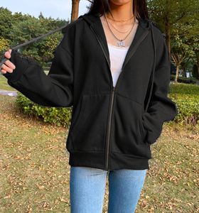 Marrom roxo preto zip moletom com capuz jaqueta de inverno superior oversized hoodie retro bolso mulher roupas manga longa pullover2080712