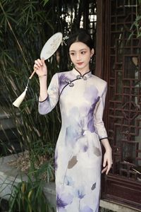 Ubranie etniczne proste i eleganckie chińskie cheongsam 2024 Autumn Qipao Codzienna poprawa stylu tradycyjna sukienka mandarynkowa