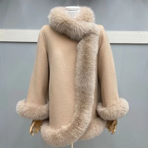 Pelliccia 2023 Fashion Natural Winter Fur Coat Collar vera Follo Cashmere Wool Women Giacca di lusso Outwear Luxury New Ladies Female Coat