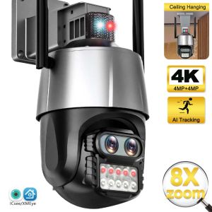 Kontroll 8MP WiFi IP -kamera 4K Dual Lens Security Camera Outdoor 2K Auto Tracking Siren Alarm Video Surveillance P2P ICSEE CCTV PTZ Alexa