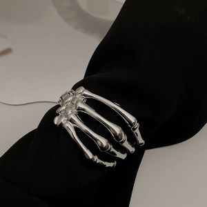 Srcoi punk exagerado cor prata esqueleto mão manguito pulseira gótico nervoso osso mão garra armlet pulseira pulseira anel de braço 240228