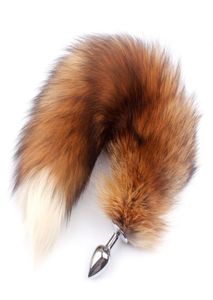 Fanala Drop Real Red Fox Tail Anal Plug Metal Butt Plug Animal Cosplay Tail Erotic Sex Toy for Couple 1988039039 T6158019