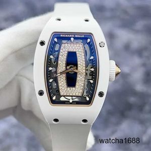 Zegarek gwiazdowy zegarek na nadgarstek RM Wristwatch Seria Womens RM07-01 Biała ceramiczna pusta tarcza z diamentową wkładką i czarną wargą automatyczna mechaniczna dama
