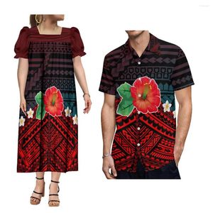 Lässige Kleider, individuelles Paar-Set, großes Herrenhemd, polynesisches Stammesdesign mit mikronesischer Kleidung für Frauen, Mumu-Quadratkragen