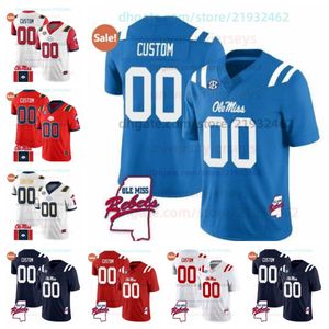 Custom Ole Miss Rebels Football Jersey Trey Washington Quinshon Judkins Deljay Bailey Dowolne nazwisko Dowolne numery męskie młode młodzież wszystkie zszyta flaga rebeliantów mapa rebeliantów