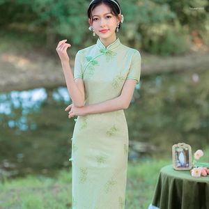 Roupas étnicas Yourqipao verão 2024 melhorado cheongsam jovem renda verde doce saia suave qipao estilo chinês vestido de noite banquete para