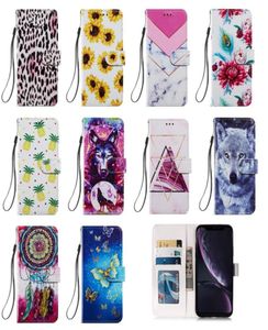 Läderplånbokfodral för iPhone 13 Pro Max 2021 12 Mini 11 XR XS X 8 7 8P Fashion Flower Pineapple Leopard Butterfly Marble Wolf Holder ID Card Flip Cover Strap7921841