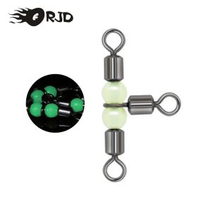 Tools ORJD 50pcs 3 Way Fishing Swivel Luminous Balls Rolling Triangle Joint Stainless Steel Swivels Fishing Hooks Lures Connector
