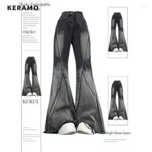 Calças de brim femininas vintage americano cintura alta reta casual baggy denim calças y2k perna larga grunge estilo rua calças