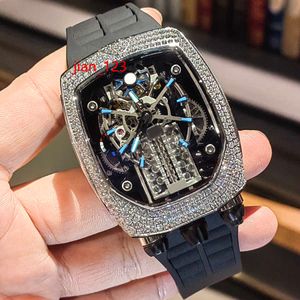 럭셔리 손목 시계 자동 기계식 최고 품질 골격 남성 힙합 Moissanite 다이아몬드 상감 아이스 아웃 시계를위한 시계