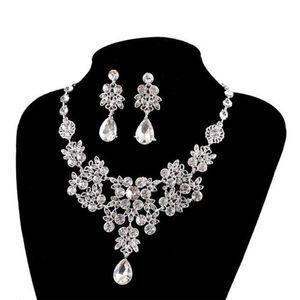 Rhinestone bröllop smycken set halsband örhängen pärlstycke party brudtillbehör