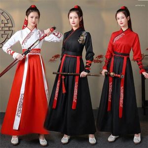 Abbigliamento da palcoscenico Costume unisex per adulti in stile marziale Hanfu femminile Abbigliamento tradizionale cinese Abito Han con colletto incrociato Costume da coppia cosplay antico maschile