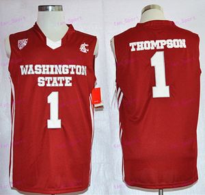 College Washington State Cougars Jersey 1 Klay Thompson Basketball Shirt Team Color Red Hafdery oddychający uniwersytet dla fanów sportu czyste bawełniane NCAA