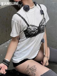 Koszule damskie iamsure swobodny podstawowy koronkowy stanik nadrukowany koszula seksowne luźne koszulki o krótkim rękawie w diecie kobiety 2024 Summer Mashwear Ladies