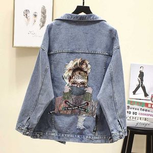 Women's Jackets Denim designer Fashion Streetwear Letter Stylish 2023Chic Printed Ripped Holes Jean Patchwork BF Style Jeans Coat 240301