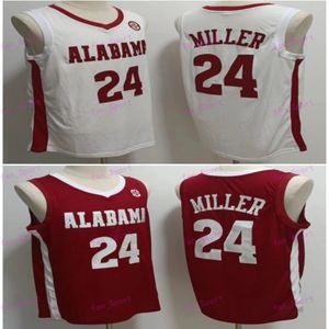 Баскетбольная майка NCAA Алабама Брэндон Миллер Секстон красно-белые сшитые трикотажные изделия