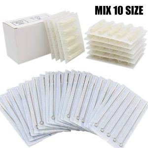 İğneler 50pcs Karışık 3/5/7/9RL 5/7/9RS 5/7/9m1 Boyut Dövme İğneleri ve 50 PCS Tek Kullanımlık Dövme Tipleri Set Combo