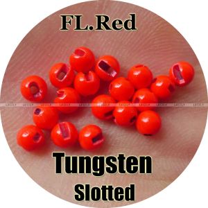 Lures Fluorescent Red Color, 100 Tungsten Beads, Slotted, Fly Tying, Fly Fishing