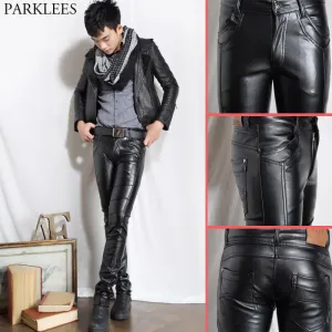 Pants Mens Fashion Multizipper Pu skórzane spodnie Klub nocny Piosenkarz Prom Faux skórzane spodnie Mężczyzn Punk Rock Steampunk Spodni Mężczyzna