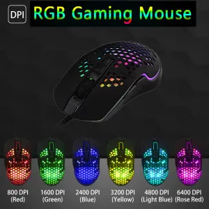 Mäuse Gaming-Maus, kabelgebunden, RGB-Hintergrundbeleuchtung, leichte LED-Maus, Spiel, 6400 DPI, verstellbar, optische Gamer-Mäuse für Computer, Laptop, PC, Gaming