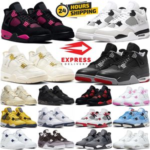 With Box 4s Neon Pink Panda Thunder Basketball Shoes Men Women 4 Military Black Cat University Blue Sail Oreo Mens Sports Trainer Sneakers