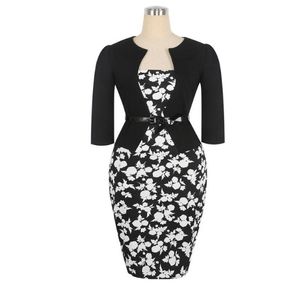 Frauen Frühling Herbst Winter Kleider Langarm gekerbt formelle Kleidung zur Arbeit plus Größe 3XL 4XL Bleistiftkleid mit Gürtel Robe4634456