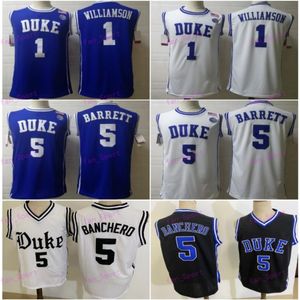 Maglia da basket da uomo n. 1 Zion Williamson Duke Blue Devils cucita n. 5 RJ.Barrett #5 Paolo Banchero Duke Maglie S-3XL