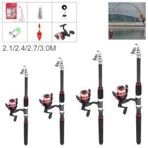 Combo 2.1m 2.4m 2.7m 3m Fishing Rod Reel Line Combo Full Kits Spinning Reel Pole Set with Carp Fishing Lures Fishing Float Hooks Beads