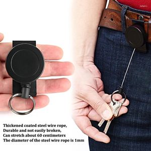 Keychains Retractable Keychain Badge Holder Reel With Multitool Carabiner Clip Heavy Duty Key Ring Steel Wire Lanyard Name Tag Stationery