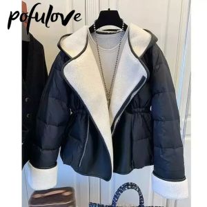 Parkas Corea del Sud Agnello Agnello Capelli giunti in pelle Short Down Cotton Cottle for Women 2023 New Women's Cotton Cottle Fashion