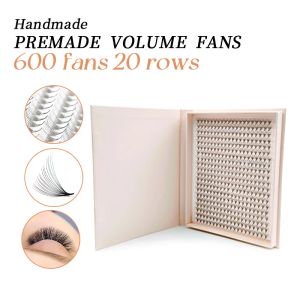 Ögonfransar 600 fans Premade Volume Fan Mega Tray 20 Rows Matte Ultra Dark Pointy Base Promade Fans Eyelash Extensions Makeup Tools