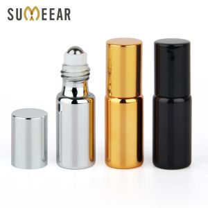 Flaska 5 ml eterisk oljeflaska mini tom rullflaska guld silver svart uv glas påfyllbar parfymflaska